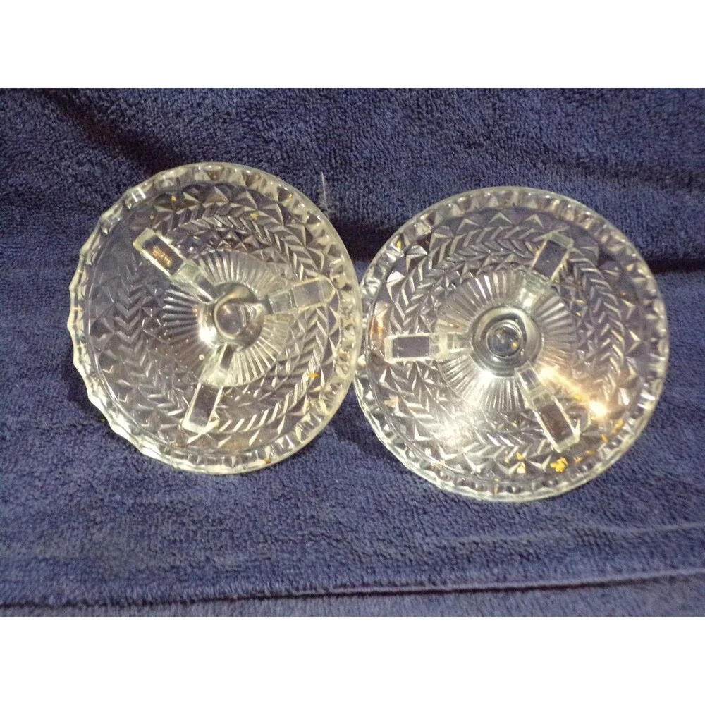 Vintage Herringbone Anchor Hocking Crystal Cut‎ Clear Candle Holders Set of 2